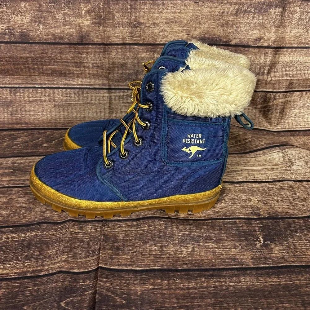 VTG KangaROOS Mens Blue Quilted Faux Fur Water Resistant Winter Boots Pocket 9‎